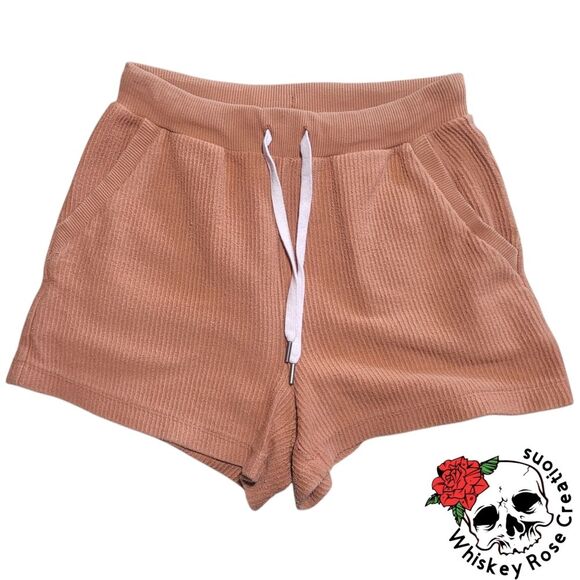 aerie Pants - Aerie Women’s Lounge Shorts Rust Orange Ribbed High Waist with Pockets Small